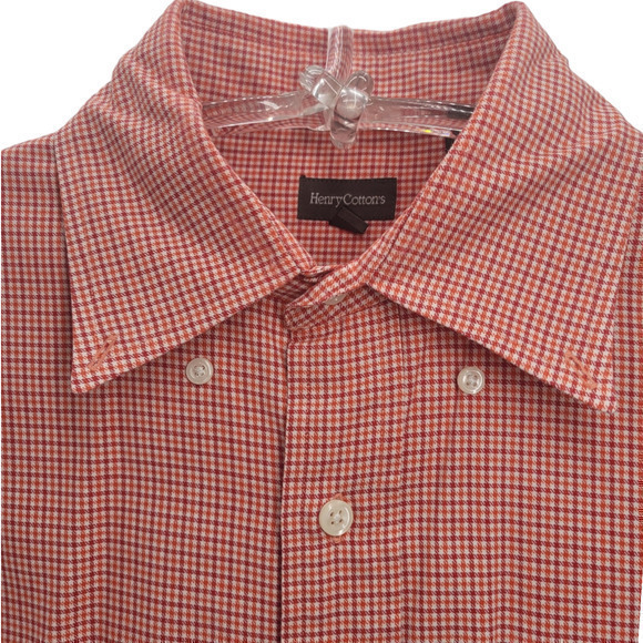 Henry Cotton's Red White Check Long Sleeve Chest Pocket Button Down Dress Shirt - Picture 5 of 14